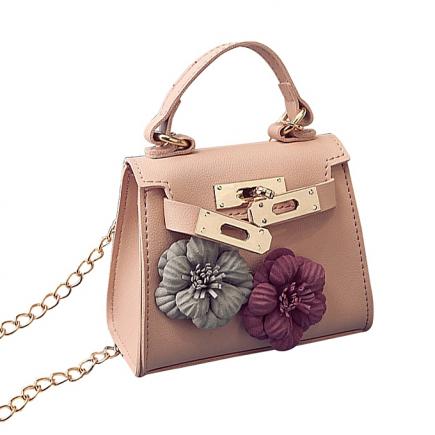 Fashion PU Leather Tote Handbag Flower Decoration Women Crossbody Shoulder Bag Pink