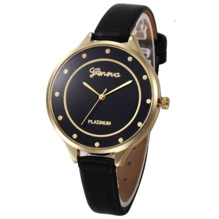 Montre-Bracelet A Quartz En Faux Cuir Pour Femme - Noir