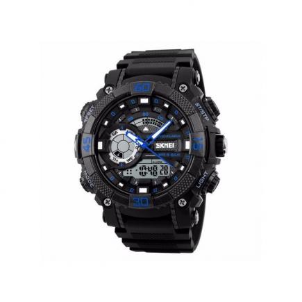 1228 50m Waterproof Sports Wristwatch, Men's Electronic Quartz Digital Watch With Back Light, Stop Watch - Blue