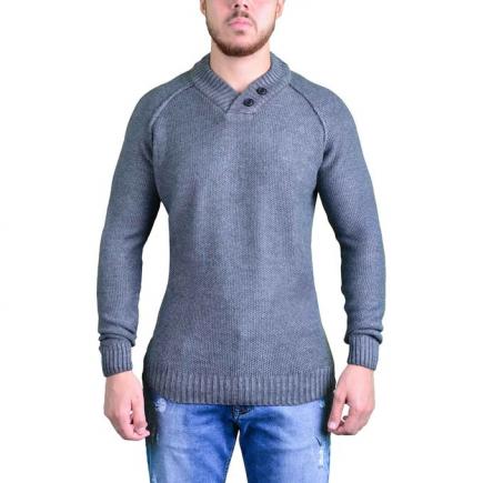 Shawl Colar Plain Pullover - Grey