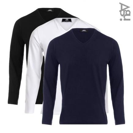 Bundle of 3 V-Neck Long Sleeves T-Shirts - Navy , White & Black