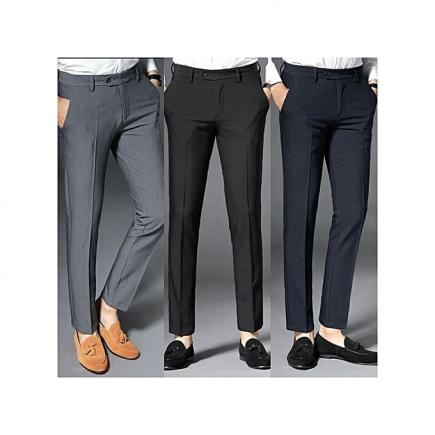 Three Pieces Smart Trousers For Men- Ash + Black + Navy Blue