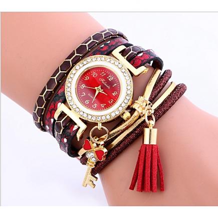 Vintage Braid Women's Bracelet Watch- Red