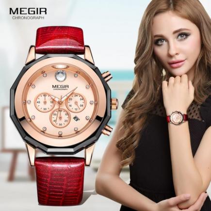 MEGIR Luxury Brand Ladies Watch Fashion Leather Wrist Quartz Girl Watch For Women Lovers Dress Watches Clock Relogio Feminino 2042