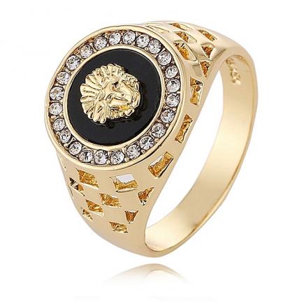 Hip Hop 18K Gold Plated Lion Head Rhinestone Ring For Men, US Size: 11, Inner Diameter: 21mm, Perimeter: 64.6mm(Gold)
