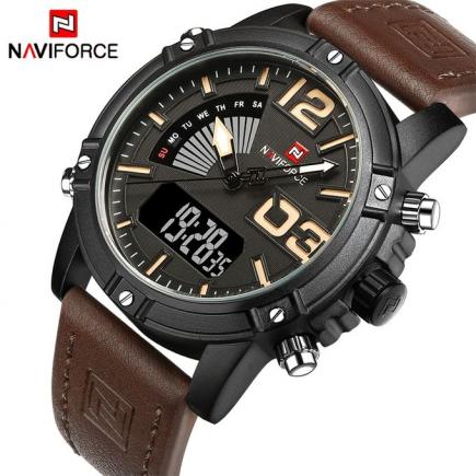 NAVIFORCE Mens Watches Top Brand Luxury Sport Quartz-Watch Leather Strap Clock Men Waterproof Wristwatch Relogio Masculino 9099              