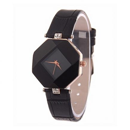 Ladies Casual Leather  Wristwatch - Black