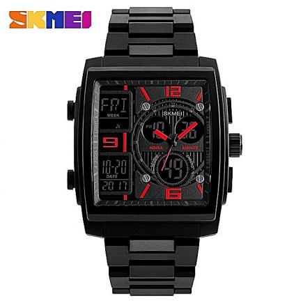 Multi Functional Rectangular Skmei Watch - Red Details