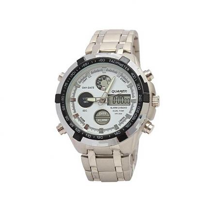 Executive Men's Water Resistant LCD Watch With Case- Silver/White Face(WITH CASE)