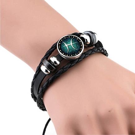 European And American Hand-knitted Beaded Retro DIY Bracelet Pisces Constellation Leather Punk Fashion Bracelet
