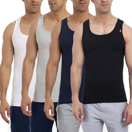 Set Of 4 Solid Sleeveless Under Shirt - Black,Navy Blue,Gray & White