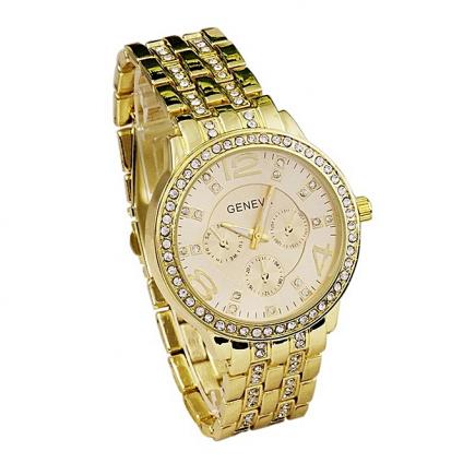 New Fashion Rhinestone Studded Watch - Gold