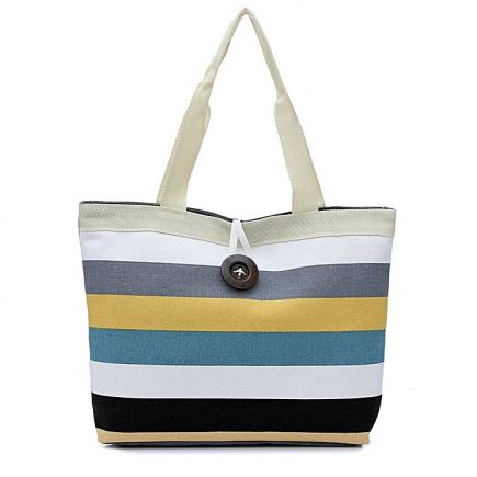 Lady Colored Stripes Shopping Handbag Shoulder Canvas Bag Tote Purse KH