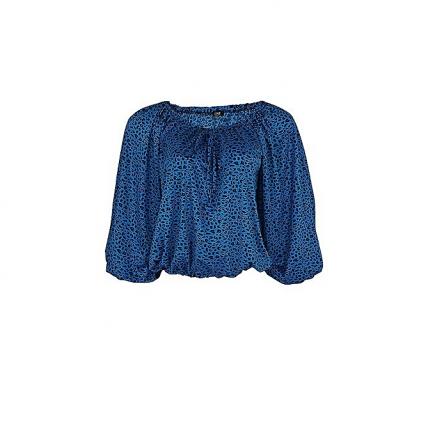 Rope Celebrity Long Sleeve Blouson Top - Blue Animal Print