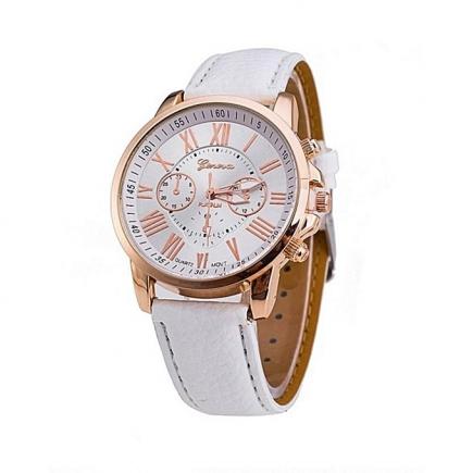 Leather Wrist Watch- White