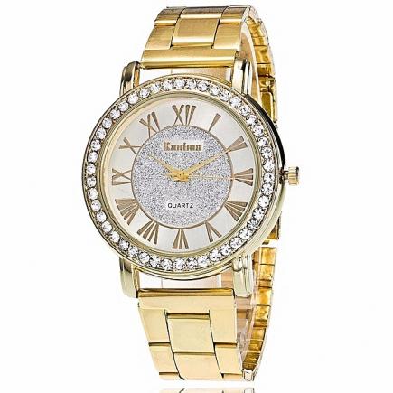 Unique Female Bracelet Watch With Rhinestone - Gold