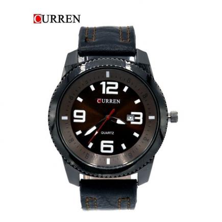 CURREN Male Quartz Watch Calendar Chronograph Men Wristwatch-Black/Dark Brown