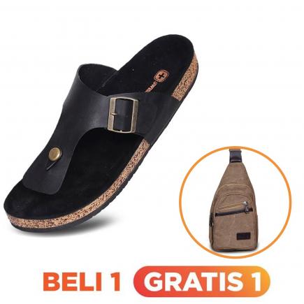 Swiss Hunter - Sandal Formal pria / Sandal formal kulit / Sandal pria Magnus (hitam dan Coffee) Free Sandal Texas Coffee