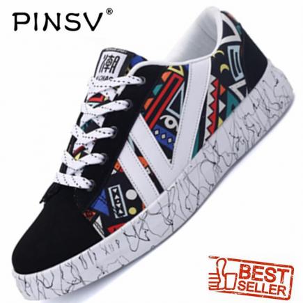 PINSV Pria Sepatu Kasual Fashion Skate Her Kets (Hitam/Biru)-Intl