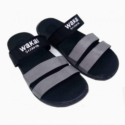 Sandal Wakai Pria Wanita - Sandal Fashion Sandal Murah  selempang tiga hitam