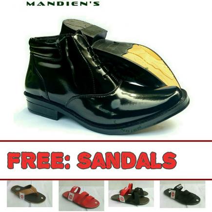 Mandiens Sepatu Pria PDH R.03 Bonus Sandals WK / Sepatu Pdh Polisi / Sepatu Kilap/ Sepatupdh / Sepatu polri kilap/ Sepatu pdh tali variasi