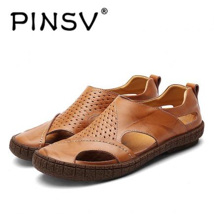 Pinsv Merek Pria Kasual Sepatu Sandal Kulit Asli Sepatu Kasual Pria-Internasional