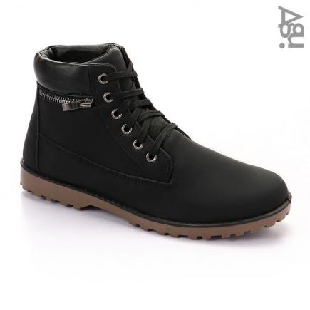 Leather Bi-Tone Men Compact Lace Up Boot - Black