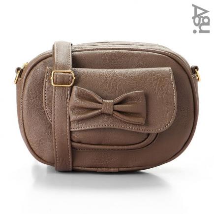 Small Bow Crossbody / Waist Bag With Outer Pocket - Brown