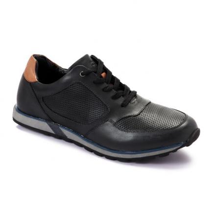 Men Leather Solid Lace Up Sneakers - Charcoal Grey