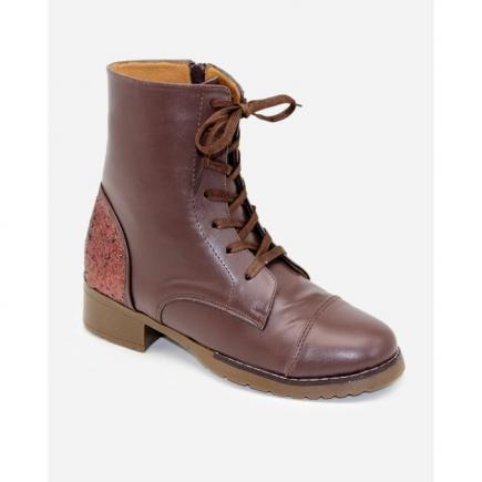 Patent Lace Up Combat Boot - Brown