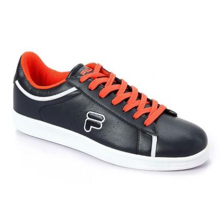 Comfy Shinny Leather Men's Sneakers - Navy Blue & Orange