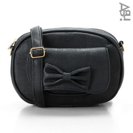 Small Bow Crossbody / Waist Bag With Outer Pocket - Black