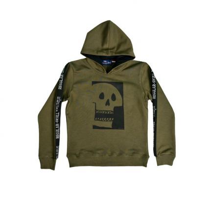 Hooded Skull Print Sweat Shirt - Oil