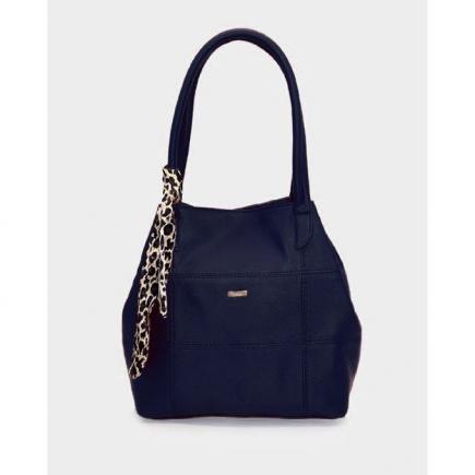 Stitched Leather Handbag - Navy