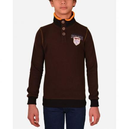 Buttoned Colar Chest Logo Sweatshirt - Brown