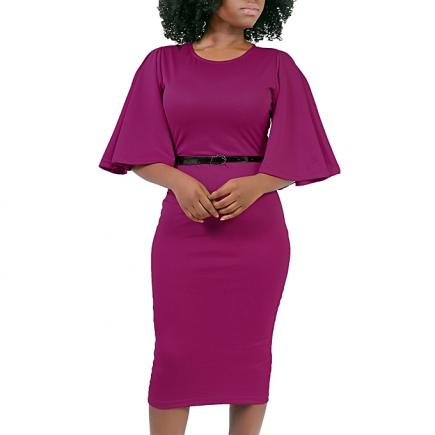 Magenta Dress With Trumpet Sleeve