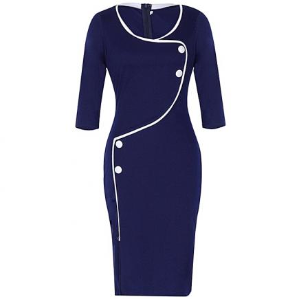 Three-Quarter Sleeve Slit Office Dress - Deep Blue