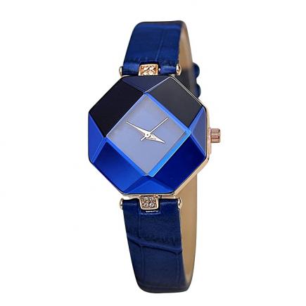 Women Watch Rhinestone Cut Watch Leather Watchband Quartz Watch - Blue