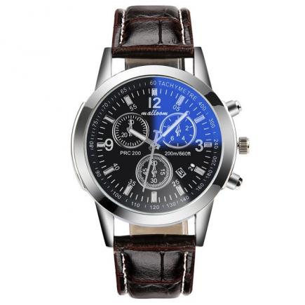 Hiamok_Luxury Fashion Faux Leather Mens Blue Ray Glass Quartz Analog Date Watches