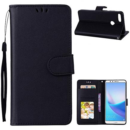 Huawei Y9 (2018) Case,PU Leather Wallet Case With Photo Frame Card Slots Magnetic Protective Cover For Huawei Y9 (2018) 5.93" - Black