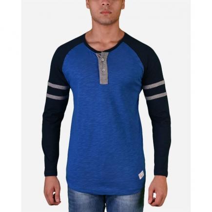 Bi-Tone Long Sleeves V-Neck T-Shirt - Indigo