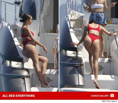 Olivia Culpo Rocks Red Bikini on Boat in Spain with Danny Amendola