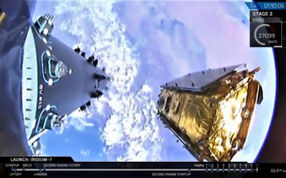 SpaceX Falcon 9 rocket puts 10 Iridium satellites in orbit, then lands in rough seas