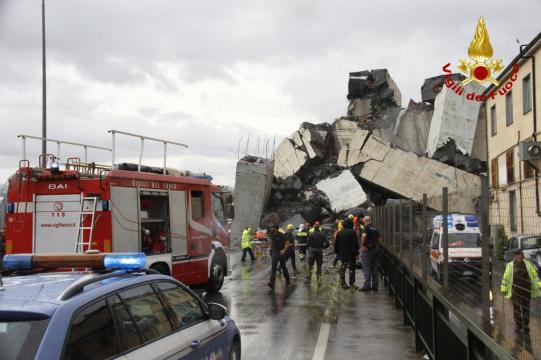 Italy motorway bridge collapses on Genoa buildings in heavy rains, 'dozens' feared dead