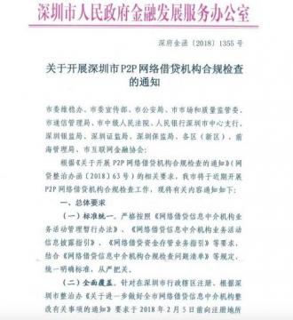 深圳金融办：网贷机构应于10月12日前完成自查