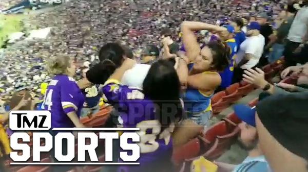 Rams vs. Vikings Fan Brawl, Man Flung Over Bleachers! | TMZ Sports