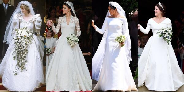 How Princess Eugenie's Wedding Dress Compares to Meghan Markle, Kate Middleton, and Princess Diana's Gowns
