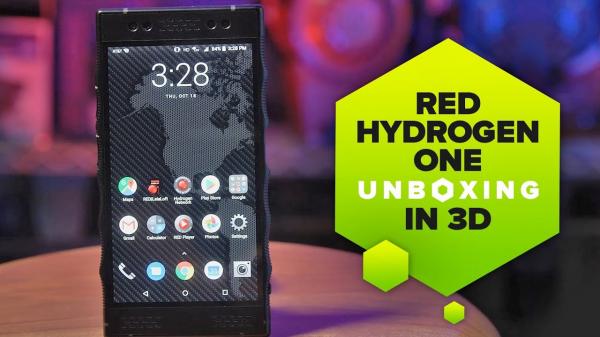 Red Hydrogen One phone unboxing shot in 3D by a Hydrogen One