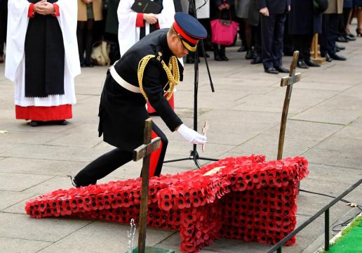 Prince Harry plants cross at London's Field of Remembrance