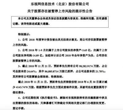 乐视网：因偿还债务 贾跃亭持股较6月底减少逾4000万股